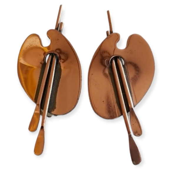 Vintage Renoir Copper Artist Pallet Clip Earrings - Picture 2 of 12